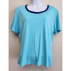 Draper's & Damon's Blue Contrasting Round Neck Trim Top Large Lightweight Soft